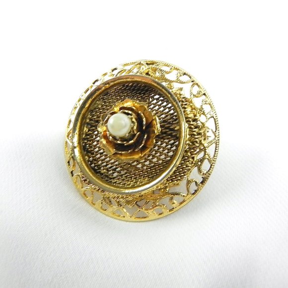 Vintage Pearl Filigree Brooch | Gold-Tone Rose Brooch or Pendant - Picture 6 of 12